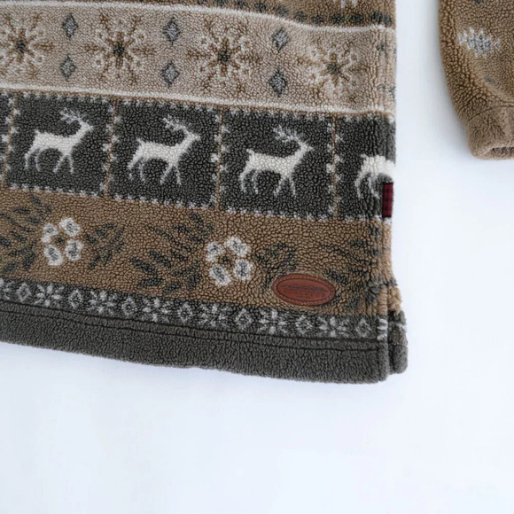 Woolrich Brown And Tan Reindeer Snowflake Fleece Hack Zip Pullover Sweater Large - Picture 4 of 11